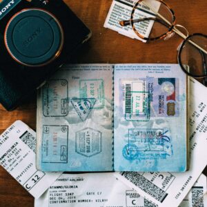 Documents and passport for a fake ticket for visa
